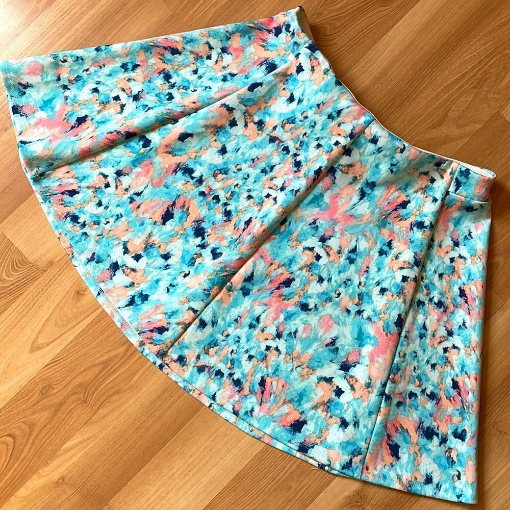 Decree Blue Watercolor Flared Skirt Size XL